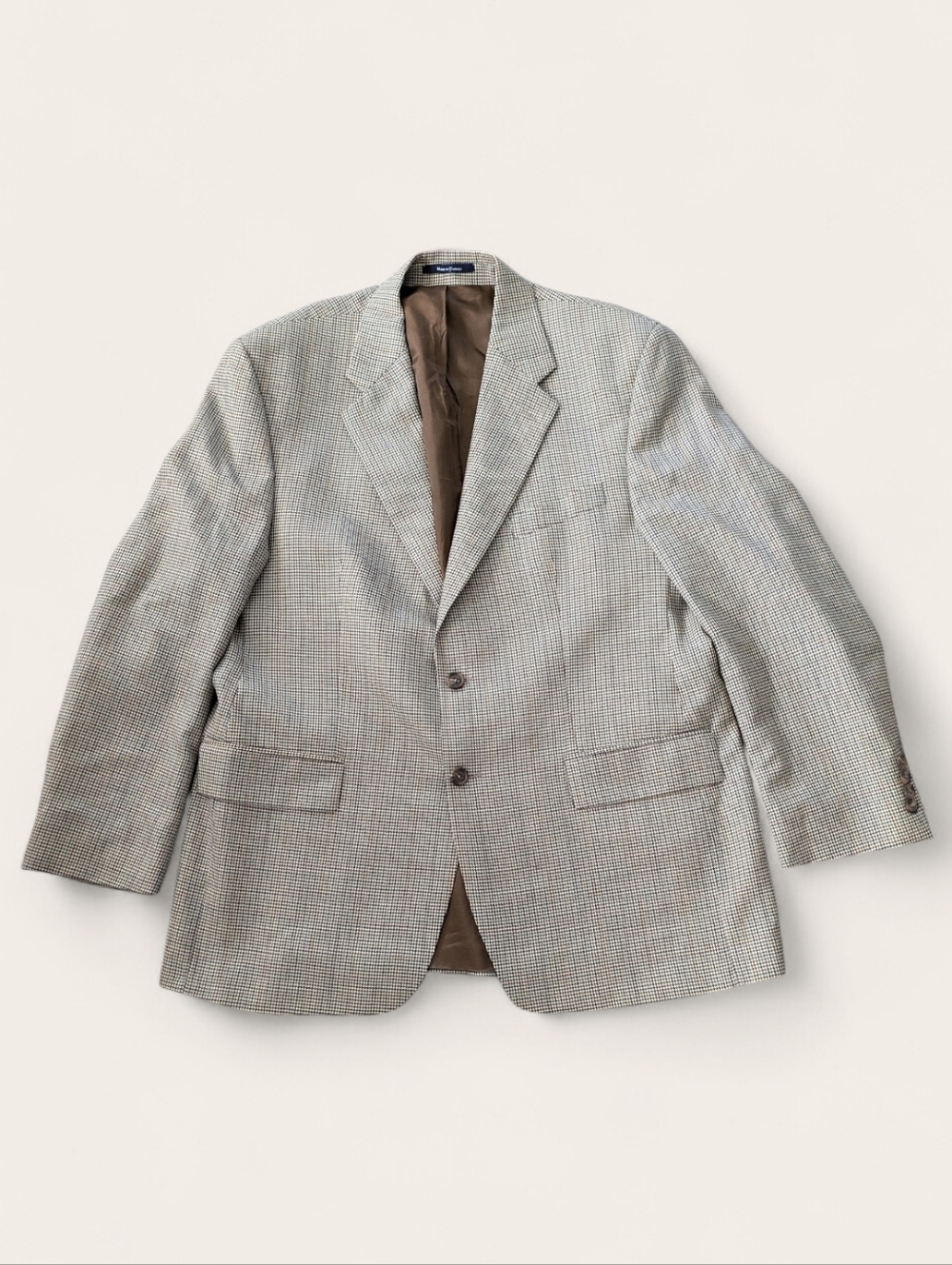 Vtg Chaps Ralph Lauren Mens Tweed Houndstooth Multicolor Brown Wool Blazer 44R